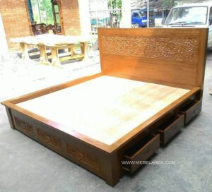 dipan minimalis laci kombinasi ukiran kayu jati