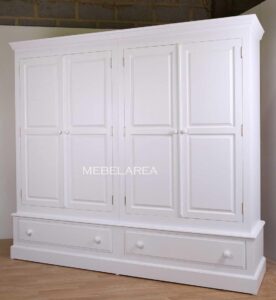 lemari pakian pintu 4 minimalis warna putih duco kayu mahoni