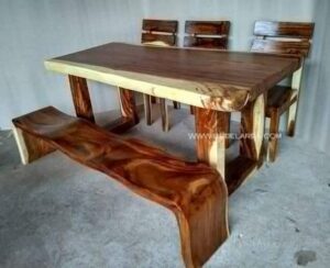 set meja makan kayu trembesi antik