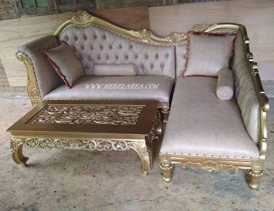 sofa sudut ukir kayu jati warna emas