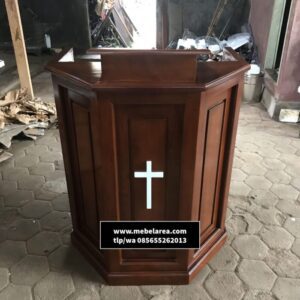 mimbar podium gereja kristen minimalis kayu jati